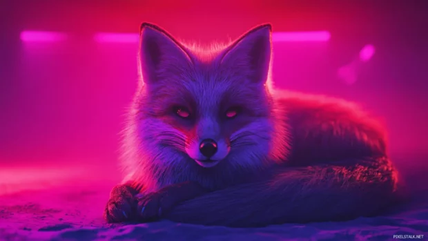Mystical Fox rendered in stylized retro aesthetics and synthwave light.