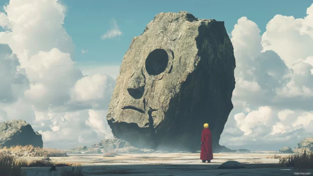 Naruto gazing at the Hokage Rock with resolve in his eyes.