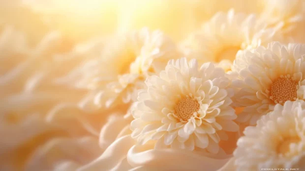 Nature flower wallpaper for desktop, ultra detailed Daisies in natural light, soft background blur.