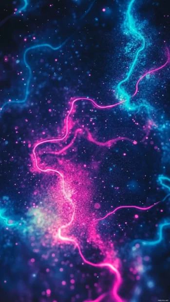Neon Wallpaper for iPhone and Android, Glowing lines twisting through vertical space in neon glow.
