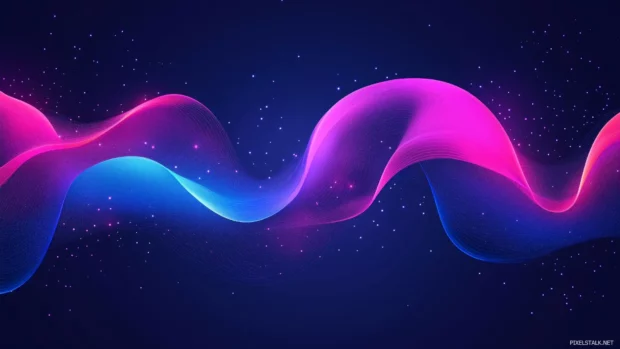 Neon abstract artwork swirling ribbons light blue and pink, Vector illustration, D art.