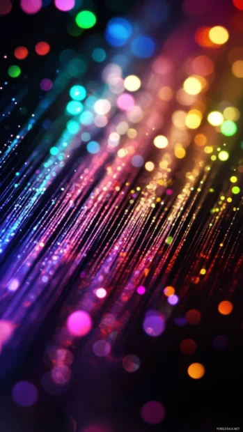 Neon aesthetic lock screen wallpapers pop against a black background with shimmering color streaks.