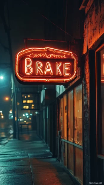 Neon bakery sign glowing warmly in night.