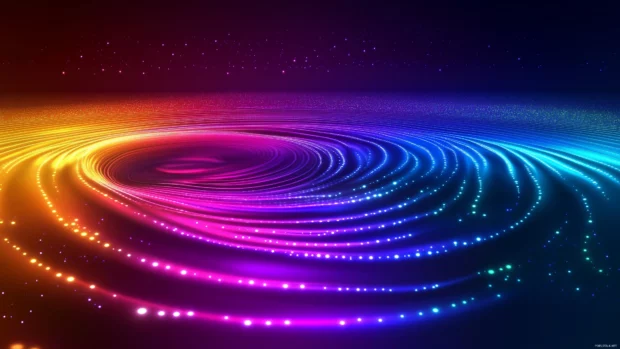 Neon circles overlapping subtle, creating calming ripple effect.