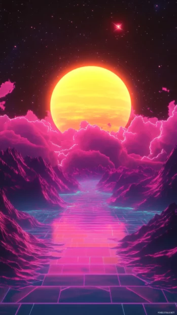 Neon clouds drifting through cosmic dreamscape featuring Neon dreamscape background.