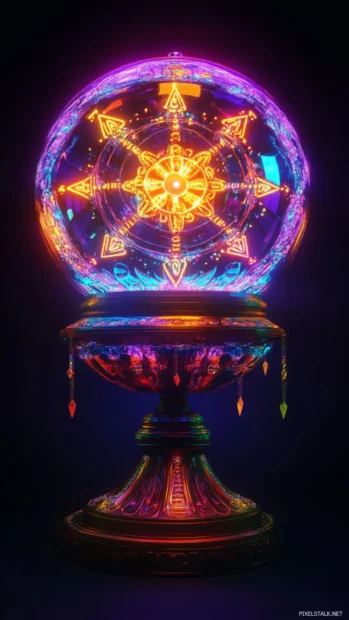 Neon fortune teller sign glowing mysteriously.
