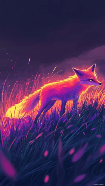 Neon fox darting through midnight fields.