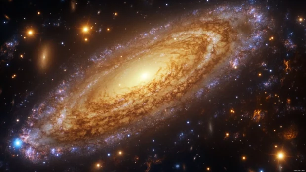 Neon galaxy with stars forming glowing patterns.