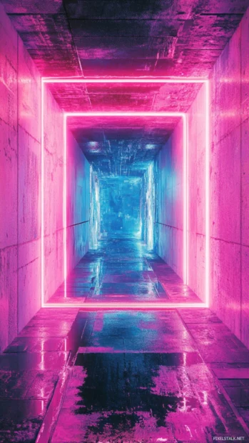 Neon graffiti tunnel with augmented reality.