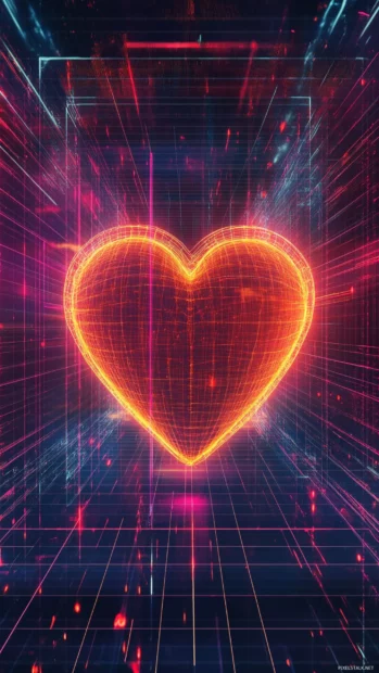 Neon heartbeat pulsing through futuristic grid.