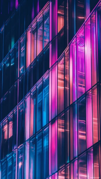 Neon lights shimmering across skyscraper windows, Futuristic neon vibes wallpaper.