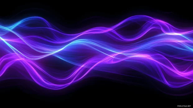 Neon lines minimalistic forming flowing wave purple cyan.