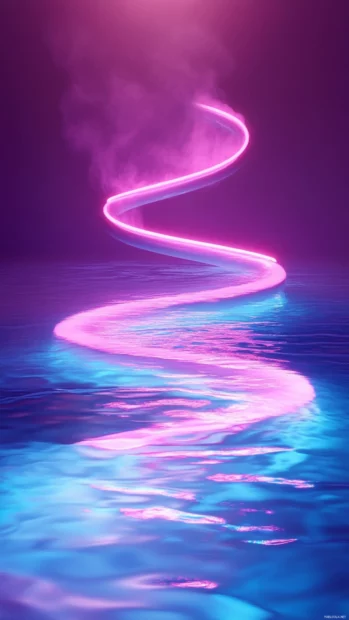 Neon spiral rising from glowing pool.