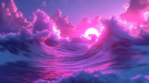 Neon wallpapers 4K resolution, Bright neon waves crashing through digital void.