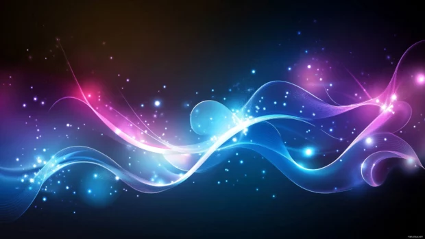 Neon waves glowing softly, blending pastel blue purple pink tones, vector art.