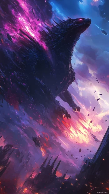 Nighttime chaos in cool Godzilla wallpaper with cinematic energy storm.