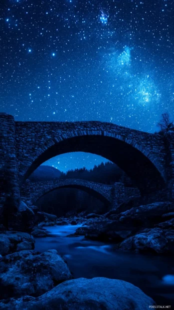 Old bridges arching beneath blue stars.