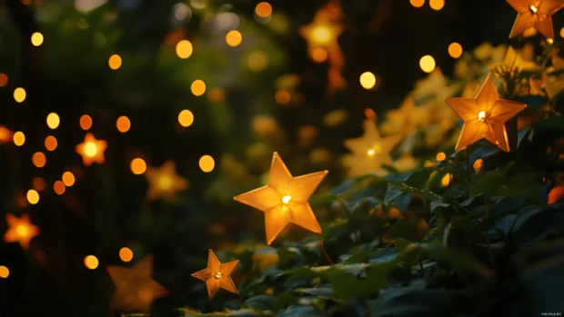 Old gardens kissed by floating golden stars.