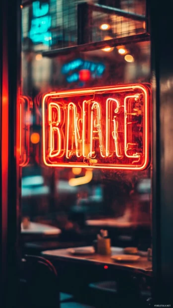 Old neon diner sign wallpaper, Collection of vintage neon logos lighting up night.