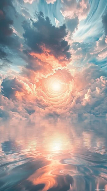 On the lock screen, aesthetic ripples of soft light blend into pastel clouds floating through the sky.