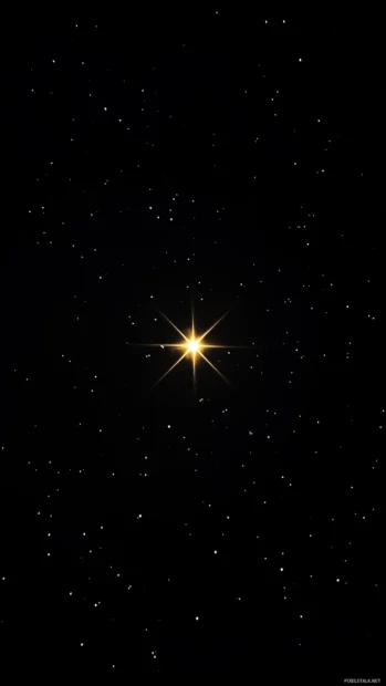 One golden star glowing softly against a pitch black sky, with a faint hint of surrounding stardust.