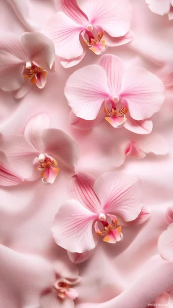 Orchid floral pattern applied to lock screen flower wallpapers iPhone, subtle background aesthetic.