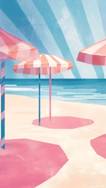 Pastel Summertime moods swirl around soft striped beach canopies.