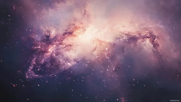 Pastel Watercolor Galaxy With Soft Nebulas And Glittering Stars.