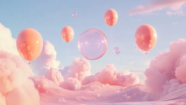 Pastel balloons floating into a crystal clear girly sky.