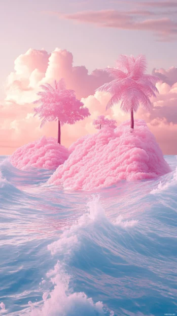 Pastel distortion waves and floating islands, a peaceful choice for Aesthetic Trippy Wallpapers fans.