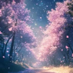 Pastel gardens breathing under sleepy galaxies, awakening dreams within romantic soft starlight wallpaper.