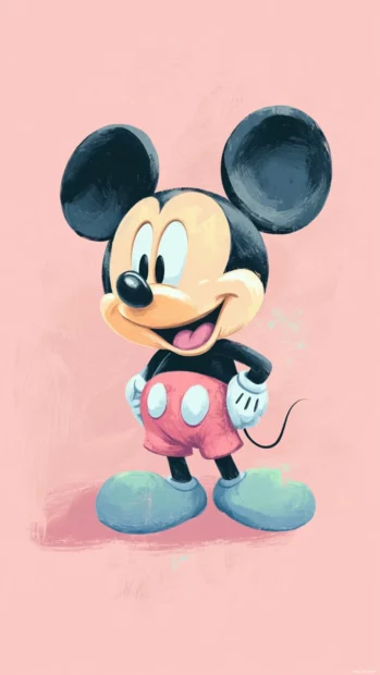 Pastel palette featuring cute Mickey Mouse expression, simple cartoon character, Disney themed.