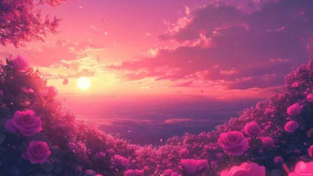 Pastel pink Pretty Roses glowing at sunset inspired by roses wallpaper.