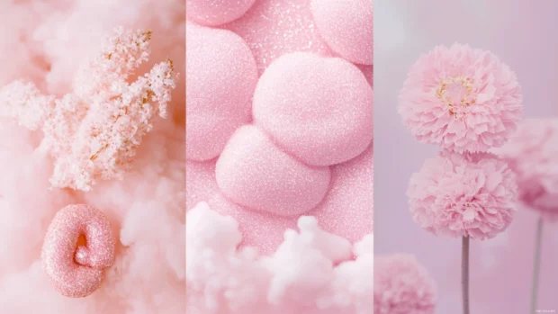 Pastel pink aesthetic wallpapers for girls with sparkles, clouds, and soft textures.