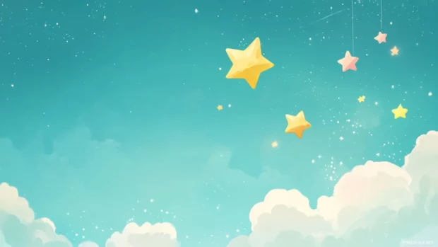 Pastel shooting stars racing across baby blue skies, enchanting the world of cartoon pastel stars wallpaper.