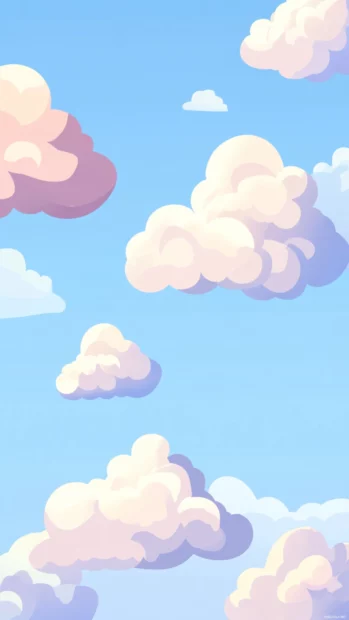 Pastel summer clouds with light lavender gradients floating across a soft blue sky, airy feeling.