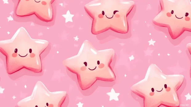Pattern of baby stars with smiling faces in pink tones.