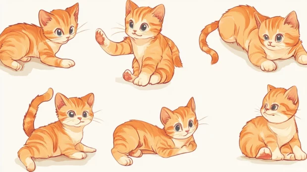 Pattern of chibi kittens in different poses.