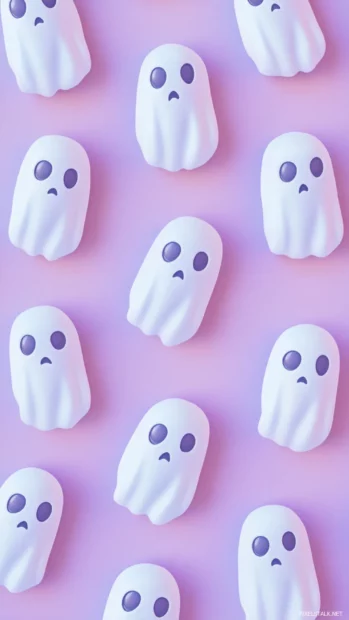 Patterned Ghost iPhone Wallpapers with ghost heads stacked vertically on a soft lavender background.