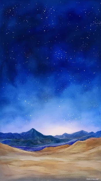 Peaceful Watercolor Background For Android Featuring A Silent Desert Under Stars.