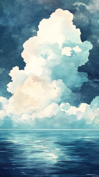 Peaceful watercolor clouds wallpaper drifting above calm oceans.