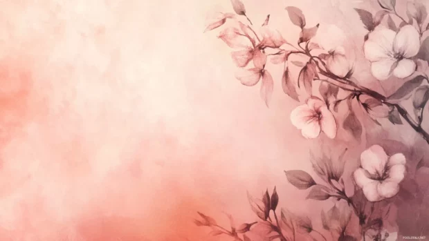 Peachy floral watercolor frame with gentle gradient background, fits soft girly wallpaper styles.