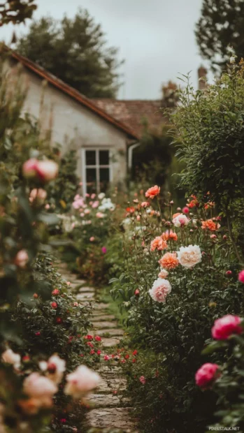 Peony garden in full bloom, soft tones filling the lock screen background.