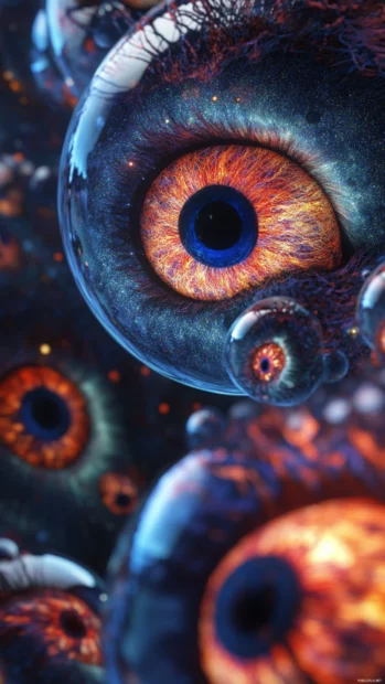 Perfect Trippy iPhone Wallpapers with cosmic glow, multiple eyes and shifting galaxies.