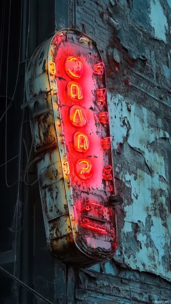 Photograph of abandoned neon arcade sign, Classic neon sign photography.