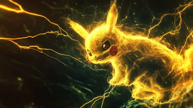 Pikachu Wallpaper HD with detailed electric effects and a dark background for dramatic contrast.