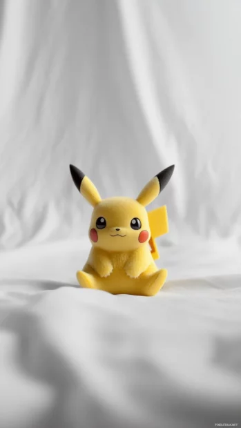 Pikachu iPhone Wallpapers featuring Pikachu sitting quietly on a simple white background with a faint shadow.