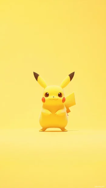 Pikachu iPhone Wallpapers with Pikachu standing alone in the center of a plain pastel yellow background.