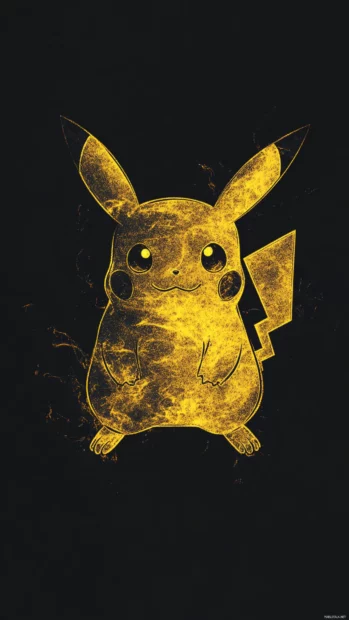 Pikachus silhouette is outlined by a subtle yellow glow against a flat black background.