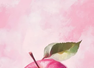 Pink Apple wallpaper crafted for iPhone with artistic brush effects.